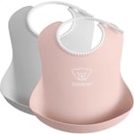 BabyBjörn Baby Bib -ruokalappu, 2 kpl, Grey / Powder Pink