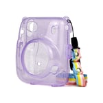 JXE Transparent Glitter Protective Case Crystal Camera Case with Adjustable Rainbow Shoulder Strap Compatible with Fujifilm Instax Mini 11-PU