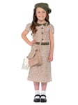 Smiffys Evacuee Girl Costume, Patterned with Dress, Satchel, ID Tag & Beret, Girls Fancy Dress, 1940s Dress Up Costumes