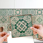 WALPLUS Stickers Carrelage Credence Adhesive Pour Cuisine Stickers Muraux Auto-Adhésif Résistant à l'huile Imperméable à l'eau Réutilisable Amovible Maison Vintage Green Antique Azulejo 24pcs 15cm(6")