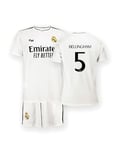 Real Madrid Home Kit Jersey and Shorts, Season 24/25, Bellingham, 14 Years, Replica Shirt with Official License