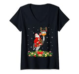 Womens Xmas Decor Lights Funny Santa Riding Emu Bird Christmas V-Neck T-Shirt