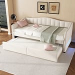 Lit banquette 90x200cm avec led + lit gigogne 90x190cm - rembourré en tissu lin - Beige (matelas non inclus)