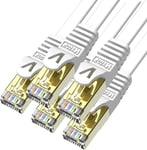 2m x 5 piéces Patch Cable Ethernet Cat 7 Plat Rj45 Pour Réseau 10Go/s Blanc