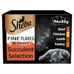 96 X 85g Sheba Fine Flakes Luxury Adult Wet Cat Food Mixed Selection In Gravy
