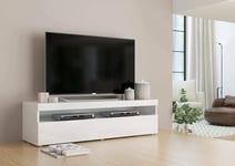 Dmora - TV stand Daniele, Low sideboard for living room, TV stand base, 100% Made in Italy, cm 130x45h36, Glossy white