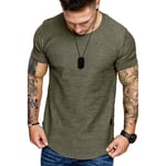 Men Solid Color Slim Fit T Shirt Muscle Fit Gym Top Short Sleeve Casual Tee UK