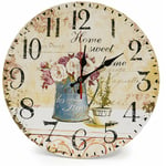 Ahlsen - Home 34cm Vintage Horloge Murale Rustique, silencieuse en Bois Cadran Horloge minuteur (Café et Fleur) - white