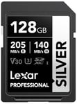 Lexar 128GB SD Card SILVER, Up to 205MB/s Read, 140MB/s Write, SDXC UHS-I Memory Card, Class 10, U3, V30, SD Card for Professional Photographers, Videographers, Enthusiasts