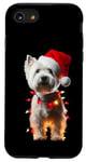 Coque pour iPhone SE (2020) / 7 / 8 Chapeau de Père Noël West Highland White Terrier avec lumières pour chien