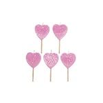 Anniversary House Pink Glitter Heart Birthday Candles For Cakes, Pack Of 5, Celebration Cake Topper Decoration, 7.5 Centimeters, AHC134