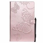 Saturcase Coque Pour Amazon Fire Hd 10 2017, Papillon Pu Cuir Magnétique Flip Portefeuille Support Porte-Carte Coque Housse Étui Pour All-New Amazon Fire Hd 10 Tablet (7th Gen, 2017 Release) (Or Rose)