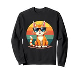 Retro Vintage Sunset Tabby Cat with Sunglasses, Cat Lovers Sweatshirt