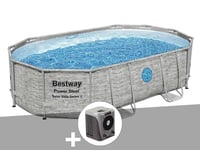 Kit piscine tubulaire ovale Bestway Power Steel SwimVista avec hublots 4,88 x 3,05 x 1,07 m + Pompe à chaleur