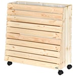 Wagner GreenFAMILY 25012101 GreenBOX Jardinière surélevée mobile en bois de conifère massif certifié FSC Naturel 79 x 80 x 33/23 cm 4 roulettes 2 bloqueurs Rabat de rangement avec sac de plantation