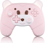 Manette Sans Fil Pour Nintendo Switch/Lite/Oled, Pro Manette Switch Avec Lumière Respiratoire Et Prise Casque, Boutons Macros, Fonction De Réveil, Turbo/Motion Control/Vibration, Ours Rose