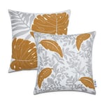 Paco Home Housse De Coussin Housse De Coussin Décoratif Lot De 2 Canapé Salon Feuilles Scandinave, Couleur:Jaune, Sets:2pcs-Set