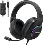 Casque Gamer Pc Sparkle Casque Gaming Usb Pc Son Surround 7.1 Pour Gaming Micro Anti Bruit/Led Lumières/Contrôle Muet/Soft Pads Micro Casque Gamer Pour Pc, Ordinateur, Bureau