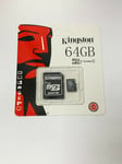 Kingston Micro Sd 64gb Sdhc Memory Card Mobile Phone Class 10 With Sd Adapter