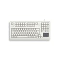 CHERRY TouchBoard G80-11900, Internationales Layout, QWERTY Tastatur, kabelgebundene Tastatur, mechanische Tastatur, ML Mechanik, integriertes Touchpad, platzsparend, ergonomisch, hellgrau