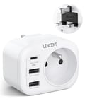 LENCENT Adaptateur Prise Anglaise Française, avec 2 Ports USB et 1 Port USB-C adapté à Angleterre, Irlande, Royaume-Uni, Écosse, Adaptateur électrique Mâle UK/Femelle France, Type G