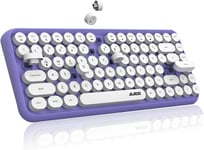 308i Clavier sans Fil Rétro, Bluetooth Silent Cute Computer Keyboard, Keycaps Punk Ronds, Compact 84 Touches,Texture Mate, Typewriter Design, QWERTY, Multidispositif pour PC Laptop Mac-Violet