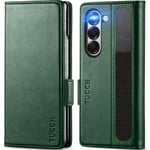 TUCCH Etui pour Galaxy Z Fold 6 5G, Coque Portefeuille en Cuir Synthétique avec Porte S-Pen, [Blocage RFID] Emplacements Carte Support Intégré Housse Antichoc pour Galaxy Z Fold6 5G (2024) - Vert Nuit