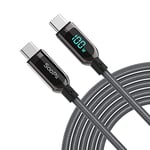 SOOPII 100W USB C to USB C Cable,Nylon Braided Type-C Cable,PD Fast Charging Cable with LED Display for lPhone 15/15 Pro,lPad Air, MacBook Pro,Galaxy S23/S22 (2M,Grey)