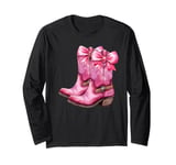 Cowgirl Boots Pink Baby Bow Preppy y2k Coquette Long Sleeve T-Shirt