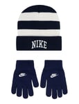 Nike Chunky Stripe Beanie And Gloves Set Navy Nike