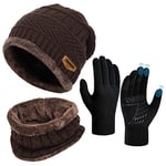 Hiver Bonnet Écharpe Ensemble Gants - Unisex Packs Snood Chapeau Mitaines Écran Tactile Tricot Laine Polaire Hiver Chaud Anti Froid Ski Musculation Cyclisme Moto Vtt Sports Plein Air Cadeau Noel