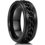 Intertwine Black  Rostfritt stål 8mm ringar för män Spinner Fidget Ring Ångest Ring för män Curb Chain Inlay-11