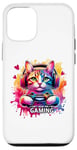 Coque pour iPhone 15 Chat gamer rétro avec casque : Can't Hear You, I'm Gaming!