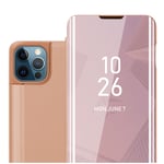 Coque pour Apple iPhone 13 PRO en KUNZIT ROSE Clear View Housse de protection Étui de protection miroir avec fonction de support Protection à 360 degrés - Neuf