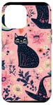 Coque pour iPhone 12 Pro Max Carte de tarot florale rose Pop Art croissant de lune et chat noir