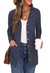 GRECERELLE Gilet Femme Cardigan Long à Col en V Ouvert sur Le Devant Manches Longues Poches pour Un Style Chic Adapté à Toutes Les Saisons (Bleu Marine, XXL)