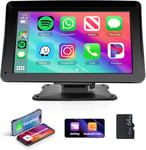 Sans Fil Apple Carplay Android Auto Autoradio Portable 7 Pouces Ecran Tactile Portatif Autoradio Avec Apple Airplay/Android Cast/Double Bluetooth/Fm-Sender/Commande Vocale/Siri/Aux/Usb/64G Tf Carte