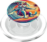 Chat amusant surfeur hawaïen coucher de soleil tropical paradis surfeur PopSockets PopGrip pour MagSafe