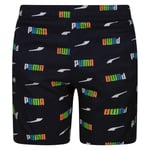 Short de bain coupe droite Junior Garçon Puma en polyester bleu marine imprimé nom de la marque multicolore