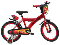 Vélo ATLAS Vélo 16'' garçon Cars/Disney équipé de 2 Freins, Plaque Avant décorative, bidon arrière et stabilisateurs, Rouge