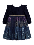 JoJo Maman Bébé Baby Rainbow Sequin Sequin Party Dress, Navy