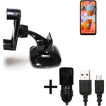 Car holder windshield dashboard for Samsung Galaxy A11 charger Cell phone mount 