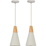 Stoex - 2X Suspension Luminaire Moderne Blanc, Abat-Jour En Métal Et Bois, Suspension Lustre Nordique Rétro, Ampoule Non Incluse