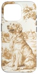 Coque pour iPhone 16 Pro Charmante toile de jouy beige golden retriever