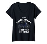 Womens Never underestimate an old woman on a bike (D010-1118A) V-Neck T-Shirt