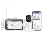 Hubble Connected Nursery Pal SkyView Babyphone caméra connecté avec écran de 5 pouces, support pour lit de bébé, veilleuse, vision nocturne, capteur de température ambiante et application mobile