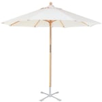 Parasol Toile Polyester Blanc Ø 300cm Pied bois naturel Ø40mm Terrasse, jardin, piscine