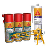 SIKA - Lot de 3x400ml, Mousse PU Moyen Format, Sika Boom 128, expansion 20L, Usage tous sens, Blanc + 1x Mastic Silicone Neutre, SikaSeal 110 Menuiserie et Vitrage, 300ml, Blanc PVC + Pistolet