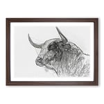 Big Box Art Stone Statue of a Bull in Abstract Framed Wall Art Picture Print Ready to Hang, Walnut A2 (62 x 45 cm)