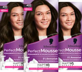 Schwarzkopf Perfect Mousse Lot de 3 colorations moussantes permanentes 400/4-0 Marron foncé (3 x 92,5 ml), coloration pour cheveux avec couverture parfaite des cheveux blancs, coloration pour un soin